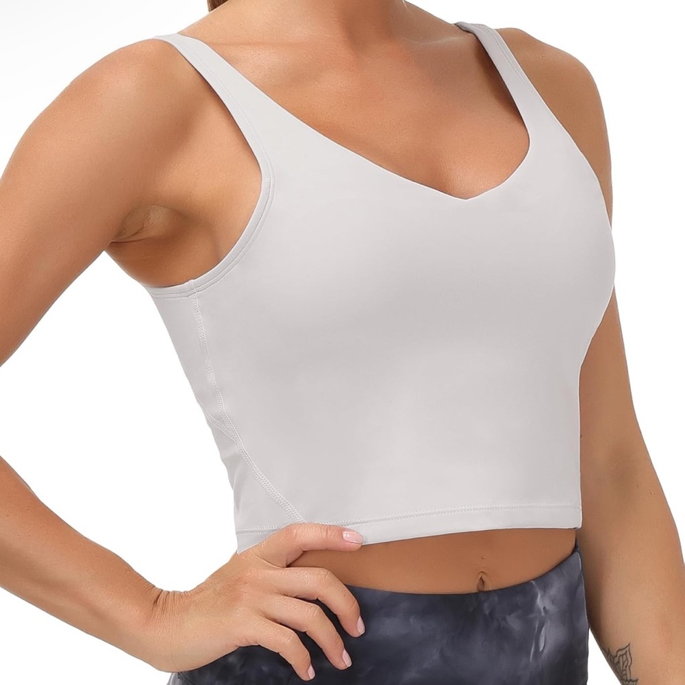 Light grey Sports Bra with Wide Straps and V-Neckline